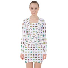 All The Aliens Teeny V-neck Bodycon Long Sleeve Dress by ArtByAng