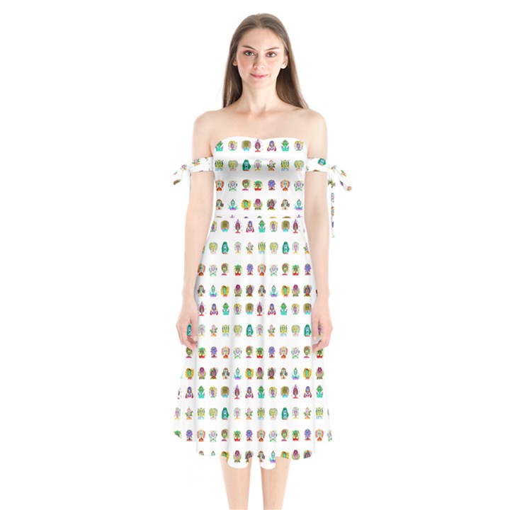 All The Aliens Teeny Shoulder Tie Bardot Midi Dress