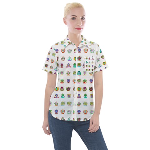 All The Aliens Teeny Women s Short Sleeve Pocket Shirt by ArtByAng