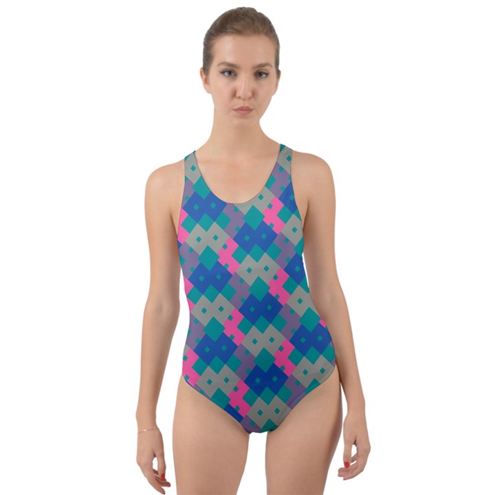 Geo Puzzle Cut-Out Back One Piece Swimsuit