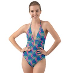 Geo Puzzle Halter Cut-out One Piece Swimsuit