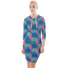 Geo Puzzle Quarter Sleeve Hood Bodycon Dress