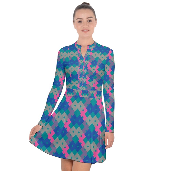 Geo Puzzle Long Sleeve Panel Dress