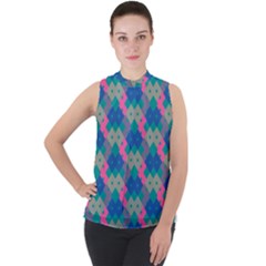 Geo Puzzle Mock Neck Chiffon Sleeveless Top