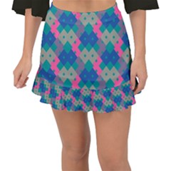 Geo Puzzle Fishtail Mini Chiffon Skirt