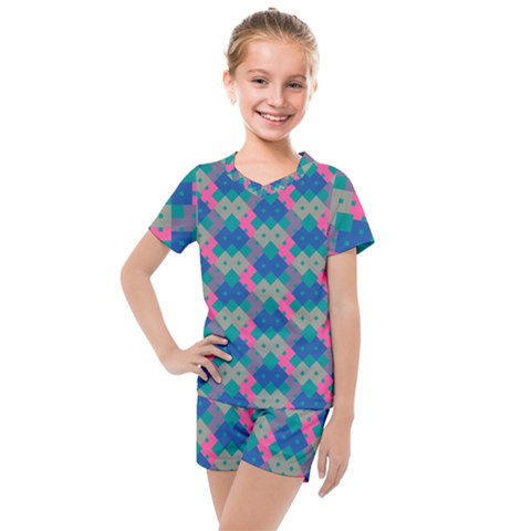 Geo Puzzle Kids  Mesh Tee And Shorts Set by tmsartbazaar