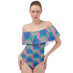 Geo Puzzle Off Shoulder Velour Bodysuit 