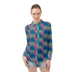 Geo Puzzle Long Sleeve Chiffon Shirt