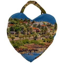 Punta Colorada Aerial Landscape Scene, Uruguay Giant Heart Shaped Tote by dflcprintsclothing