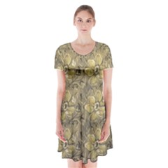 Retro Stlye Floral Decorative Print Pattern Short Sleeve V-neck Flare Dress by dflcprintsclothing