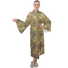 Retro Stlye Floral Decorative Print Pattern Maxi Velour Kimono by dflcprintsclothing