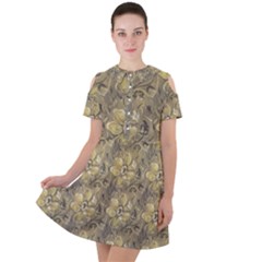 Retro Stlye Floral Decorative Print Pattern Short Sleeve Shoulder Cut Out Dress  by dflcprintsclothing