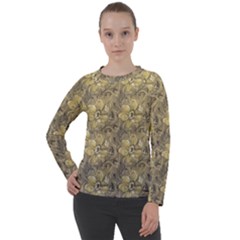 Retro Stlye Floral Decorative Print Pattern Women s Long Sleeve Raglan Tee