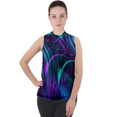 Drunk Vision Mock Neck Chiffon Sleeveless Top