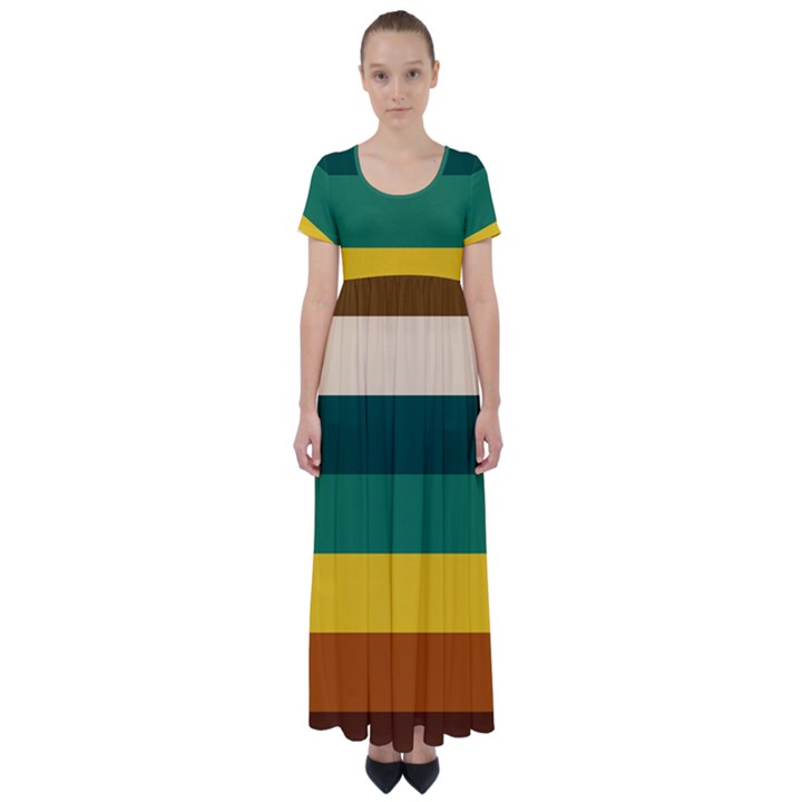 Retro 80s High Waist Short Sleeve Maxi Dress