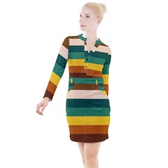 Retro 80s Button Long Sleeve Dress