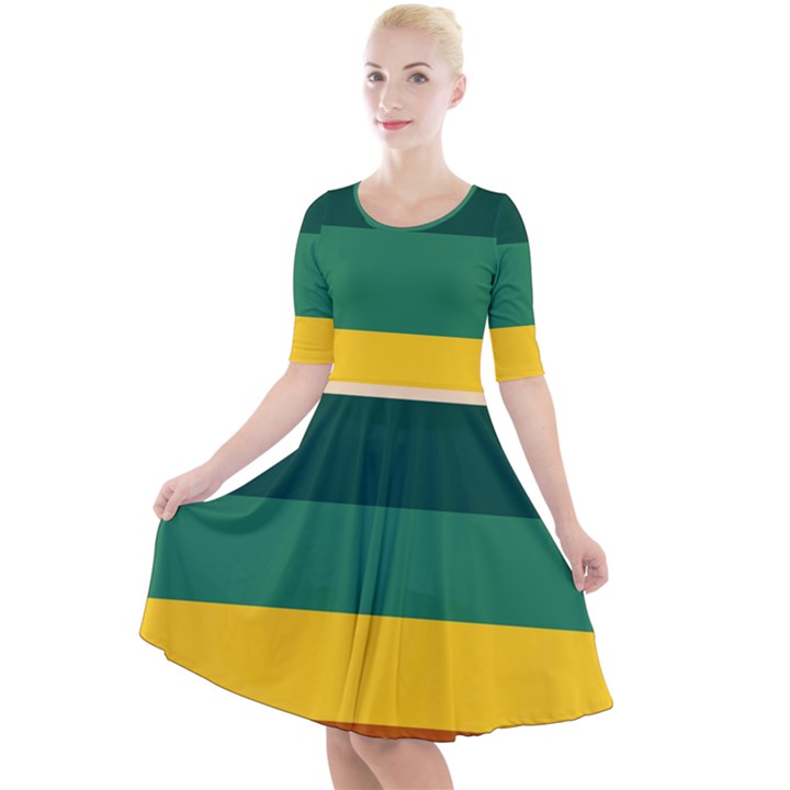 Retro 80s Quarter Sleeve A-Line Dress