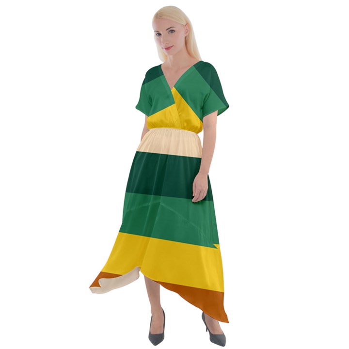 Retro 80s Cross Front Sharkbite Hem Maxi Dress