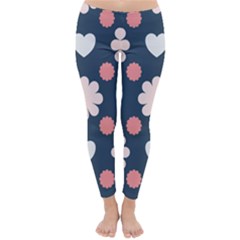 Flowers And Hearts  Classic Winter Leggings by MooMoosMumma