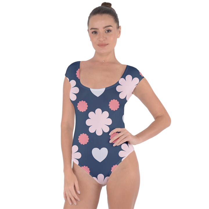 Flowers and Hearts  Short Sleeve Leotard 