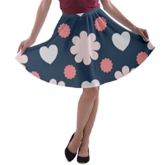 Flowers And Hearts  A-line Skater Skirt by MooMoosMumma