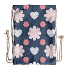 Flowers And Hearts  Drawstring Bag (large) by MooMoosMumma