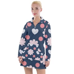 Flowers And Hearts  Women s Long Sleeve Casual Dress by MooMoosMumma