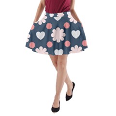 Flowers And Hearts  A-line Pocket Skirt by MooMoosMumma