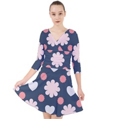 Flowers And Hearts  Quarter Sleeve Front Wrap Dress by MooMoosMumma