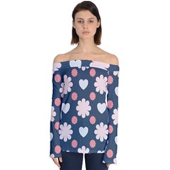 Flowers And Hearts  Off Shoulder Long Sleeve Top by MooMoosMumma