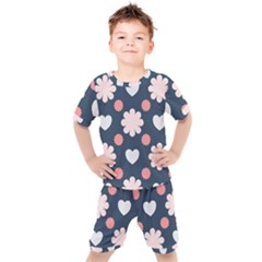 Flowers And Hearts  Kids  Tee And Shorts Set by MooMoosMumma