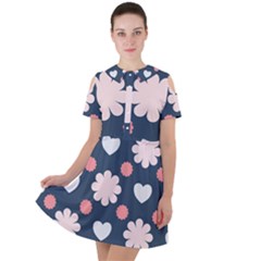 Flowers And Hearts  Short Sleeve Shoulder Cut Out Dress  by MooMoosMumma