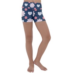 Flowers And Hearts  Kids  Lightweight Velour Yoga Shorts by MooMoosMumma