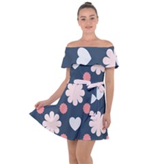 Flowers And Hearts  Off Shoulder Velour Dress by MooMoosMumma