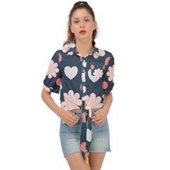 Flowers And Hearts  Tie Front Shirt  by MooMoosMumma