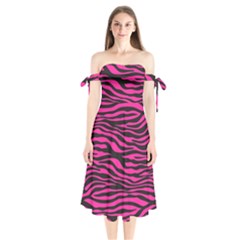 Pink Zebra Shoulder Tie Bardot Midi Dress by Angelandspot