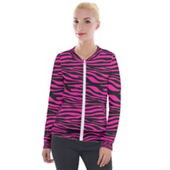 Pink Zebra Velour Zip Up Jacket by Angelandspot