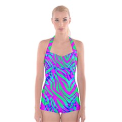 Wild And Crazy Zebra Boyleg Halter Swimsuit 