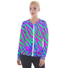 Wild And Crazy Zebra Velour Zip Up Jacket by Angelandspot