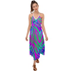 Wild And Crazy Zebra Halter Tie Back Dress 