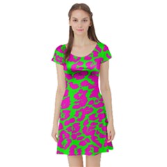 Neon Big Cat Short Sleeve Skater Dress by Angelandspot