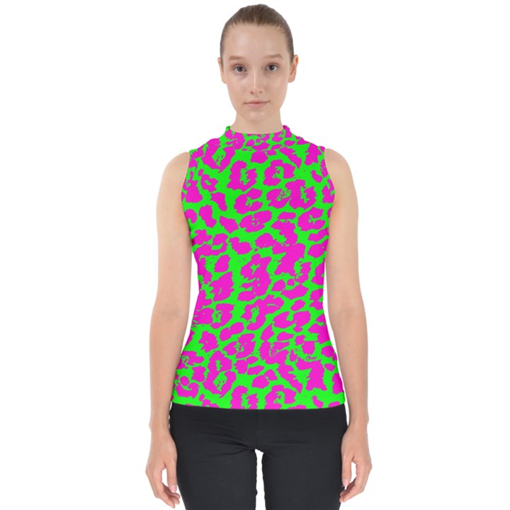 Neon Big Cat Mock Neck Shell Top