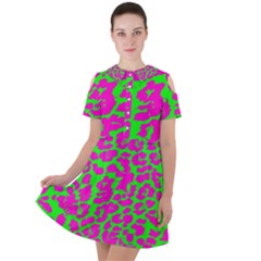 Neon Big Cat Short Sleeve Shoulder Cut Out Dress  by Angelandspot