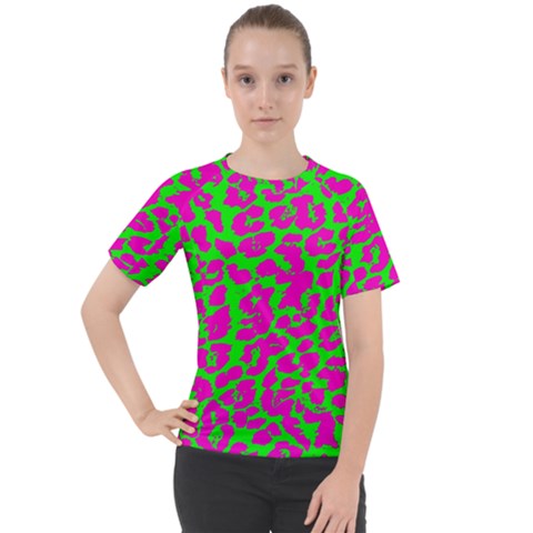 Neon Big Cat Women s Sport Raglan Tee by Angelandspot