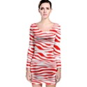 Red and White Zebra Long Sleeve Bodycon Dress View1