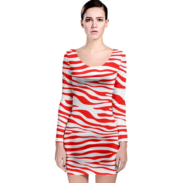 Red and White Zebra Long Sleeve Bodycon Dress