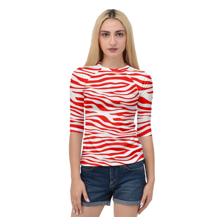 Red and White Zebra Quarter Sleeve Raglan Tee