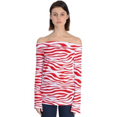 Red And White Zebra Off Shoulder Long Sleeve Top by Angelandspot