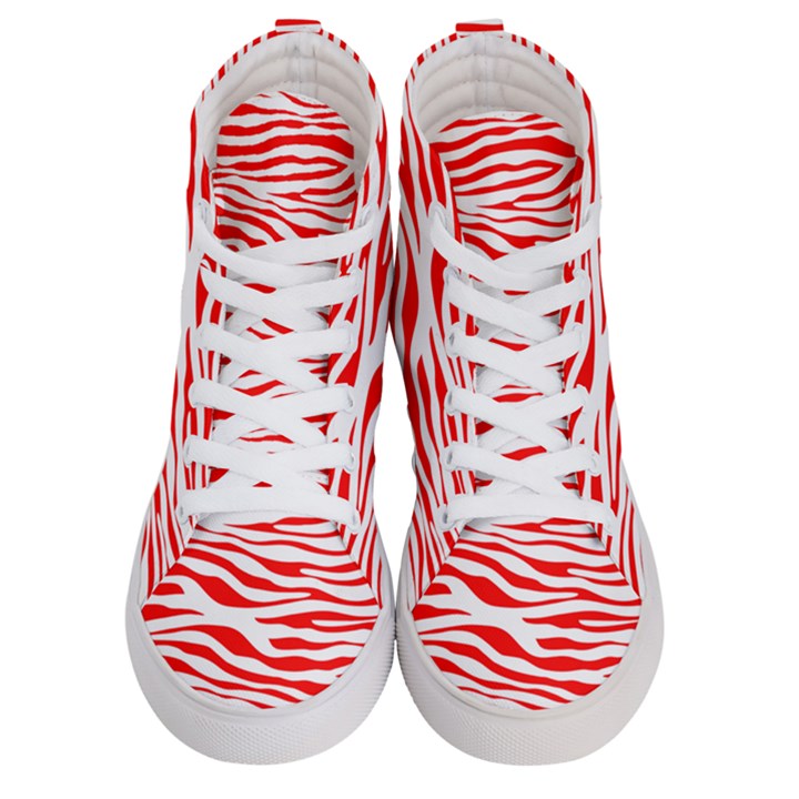 Red and White Zebra Women s Hi-Top Skate Sneakers