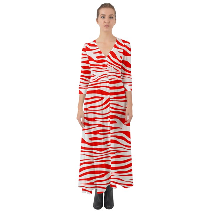 Red and White Zebra Button Up Boho Maxi Dress